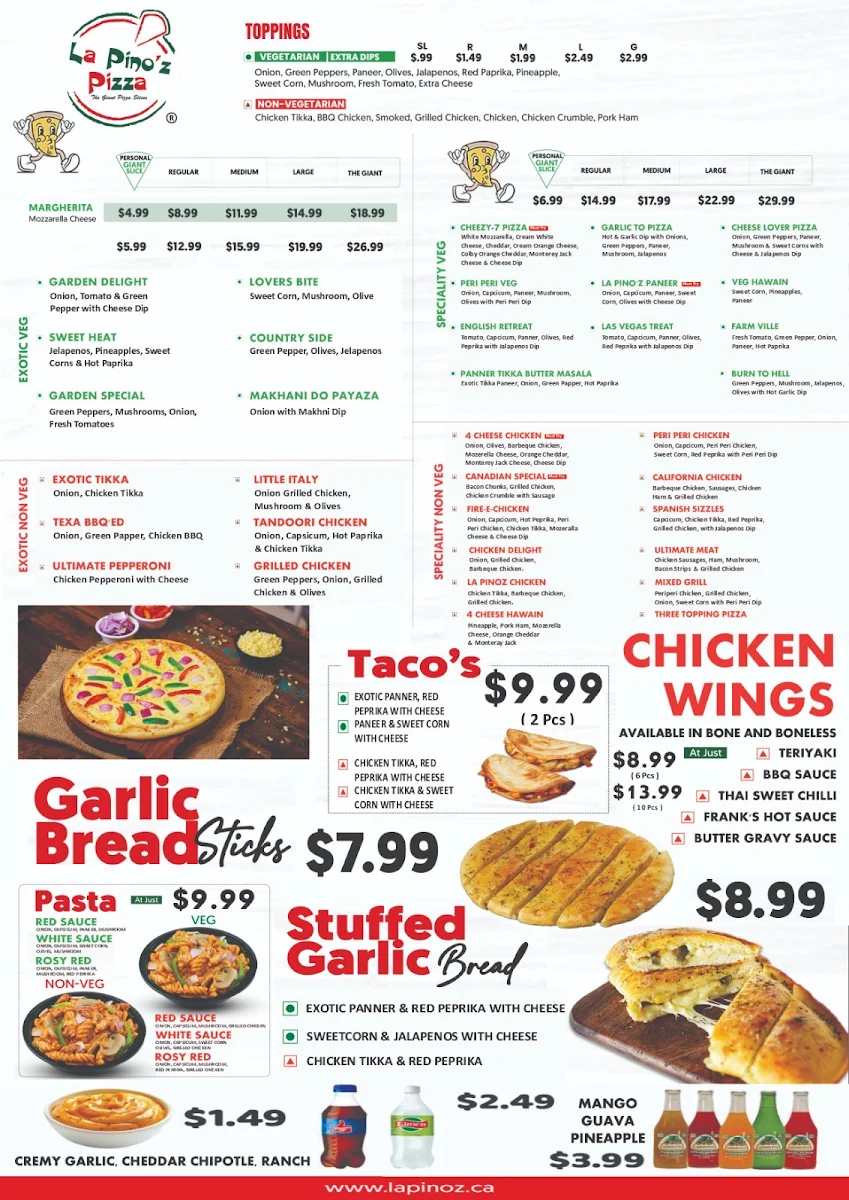 Menu, La Pino’z Pizza- Cottrelle