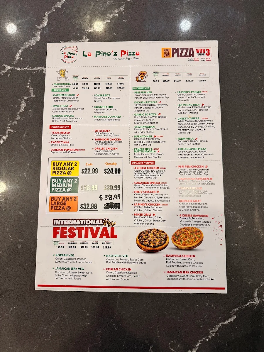 Menu, La Pino’z Pizza- Cottrelle