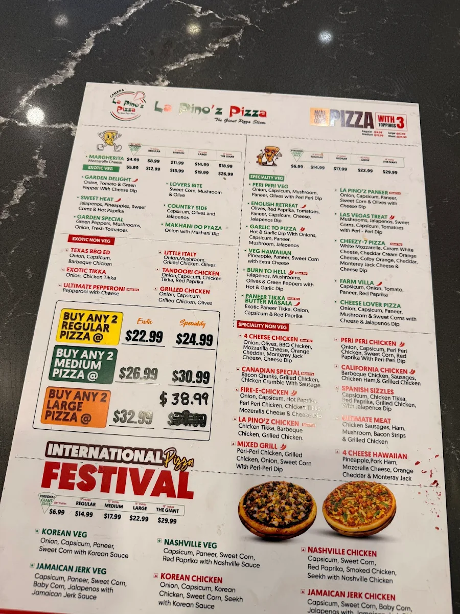 Menu, La Pino’z Pizza- Cottrelle