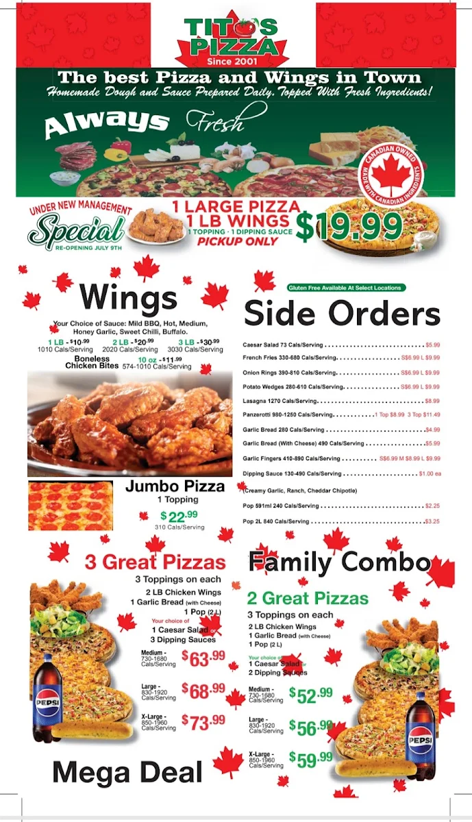 Menu, Tito’s pizza Dundalk