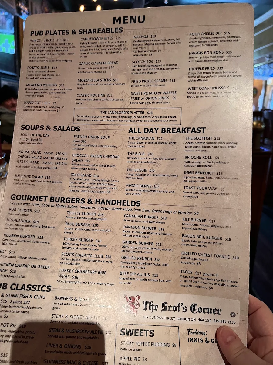 Menu, The Scot's Corner