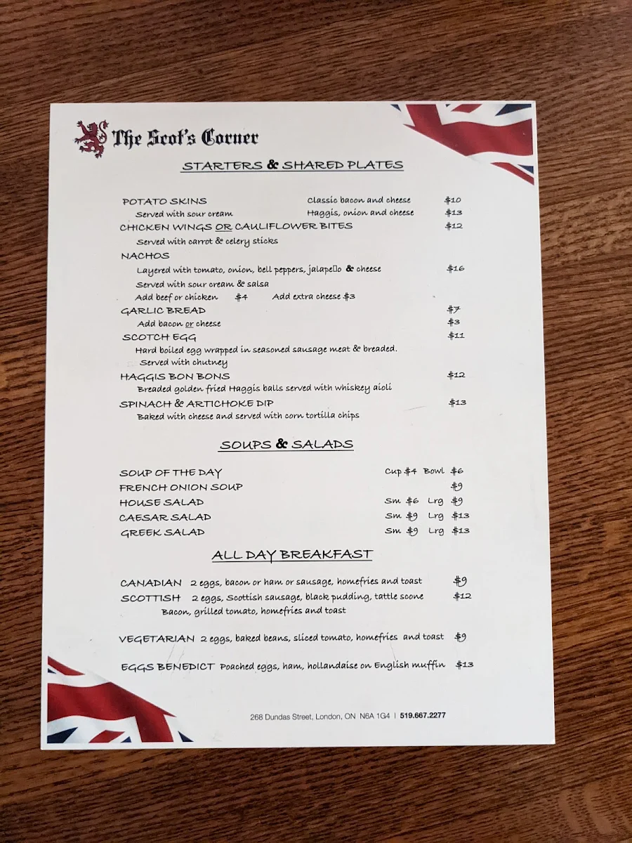 Menu, The Scot's Corner