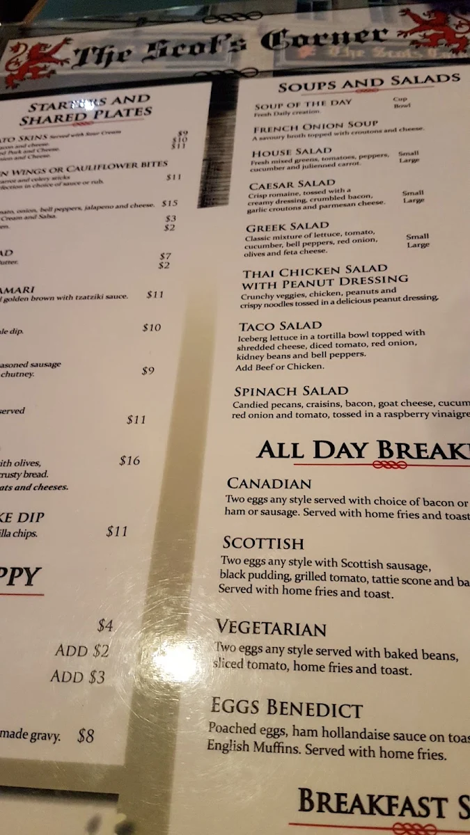 Menu, The Scot's Corner