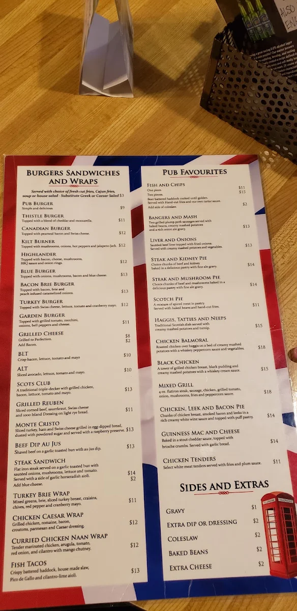 Menu, The Scot's Corner