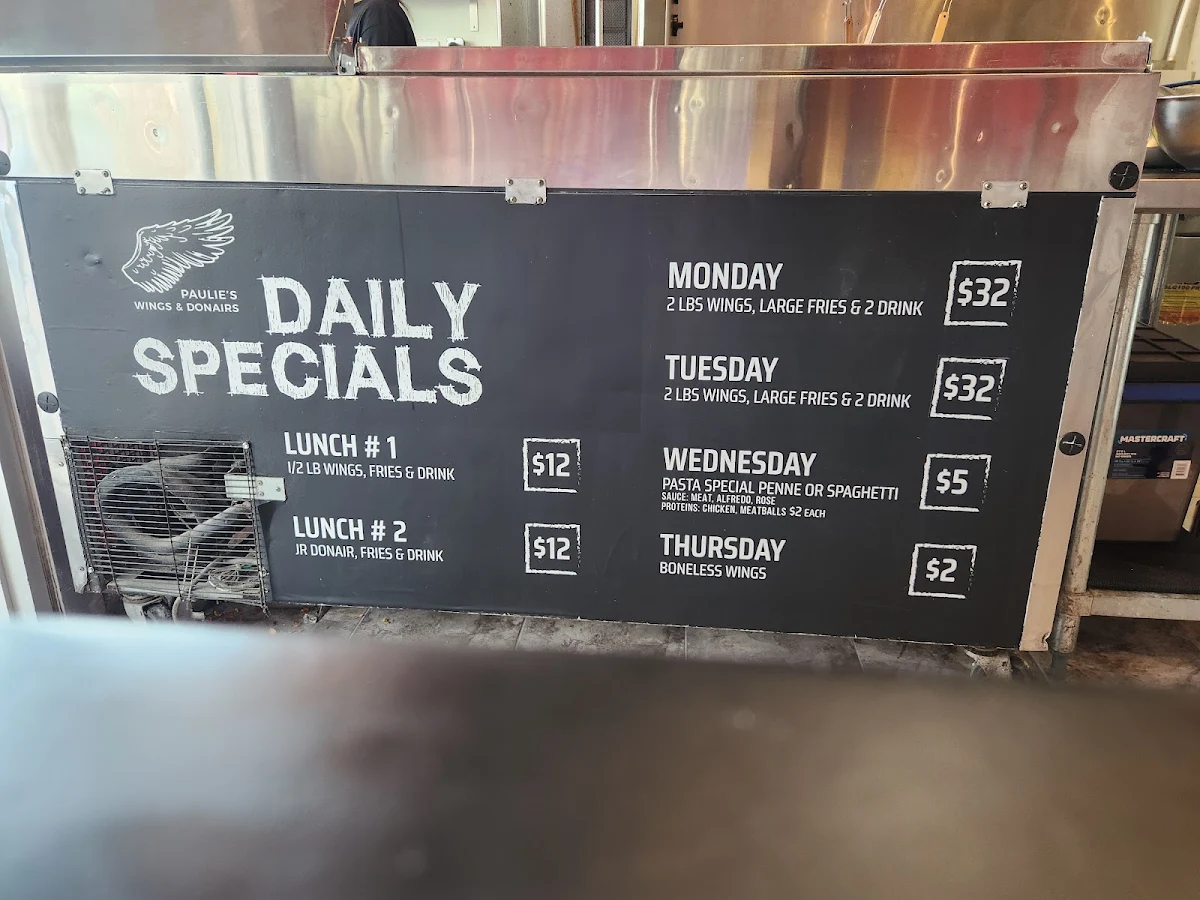 Menu, Paulie's Wings and Donairs