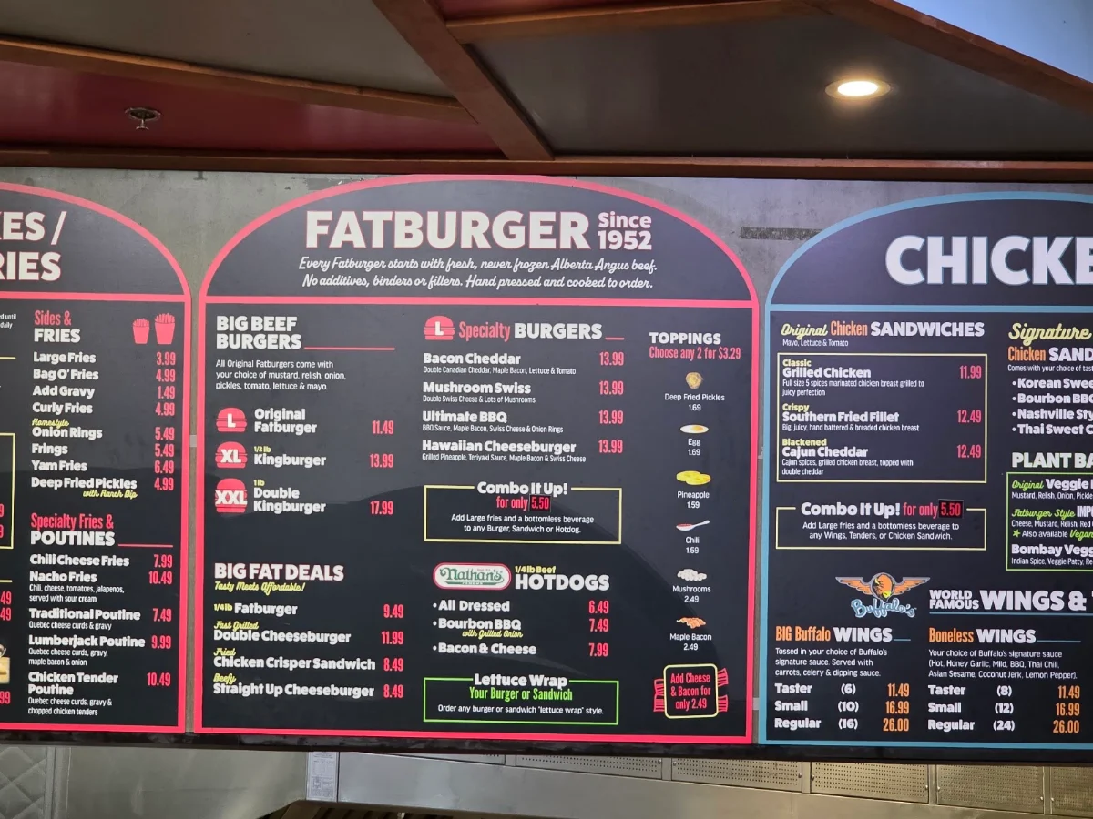 Menu, Fatburger Langley