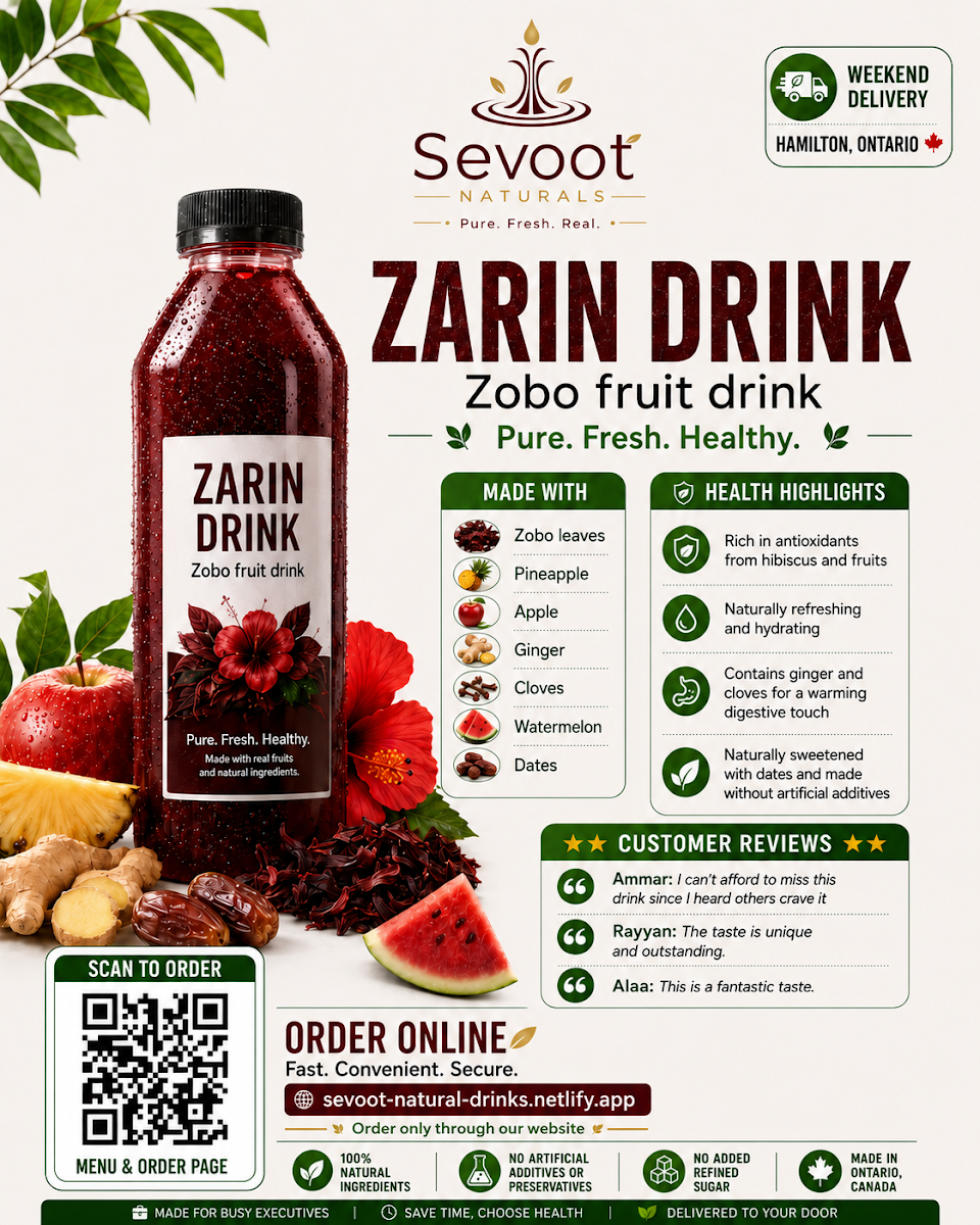Menu, Sevoot Natural Drinks