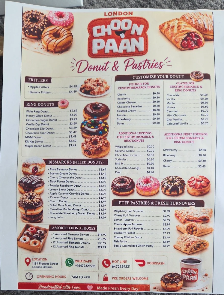Menu, London Choon Paan