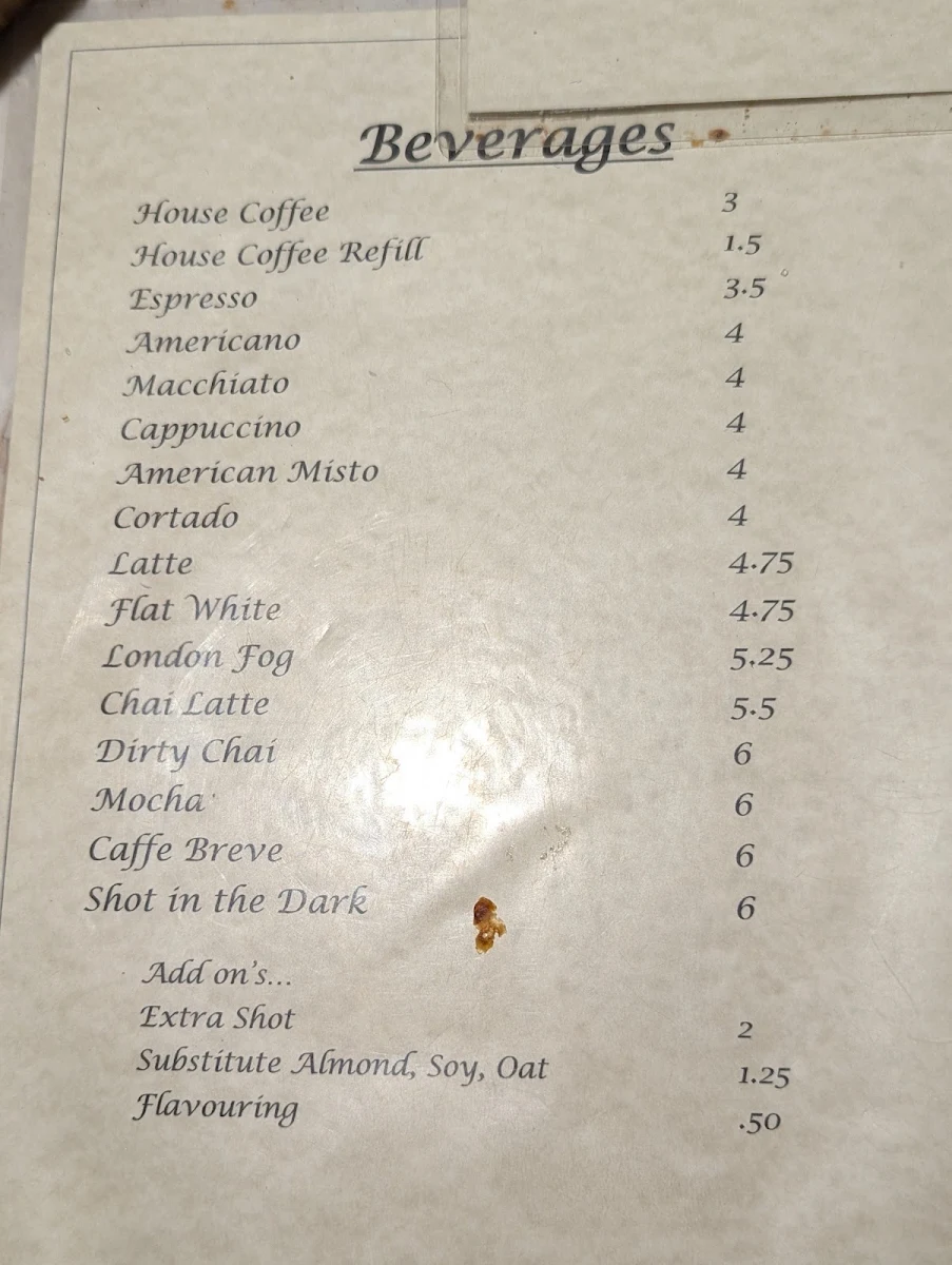 Menu, Thomasina's
