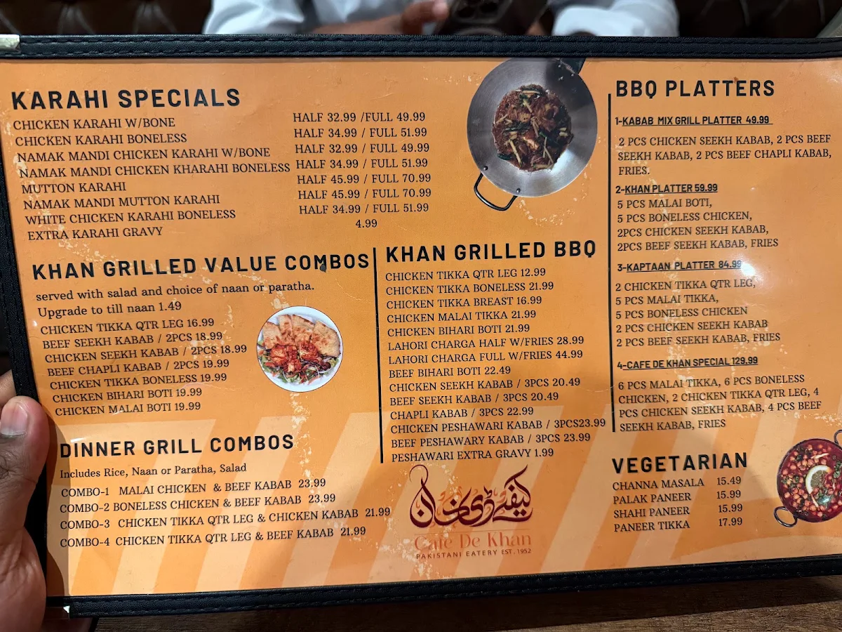 Menu, Cafe de Khan