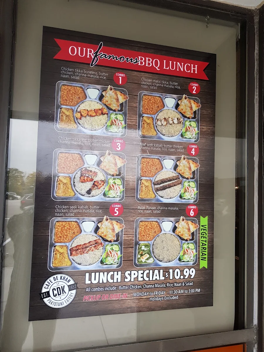 Menu, Cafe de Khan