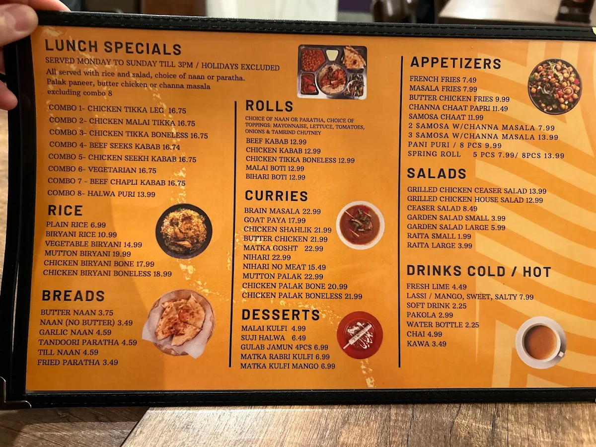 Menu, Cafe de Khan