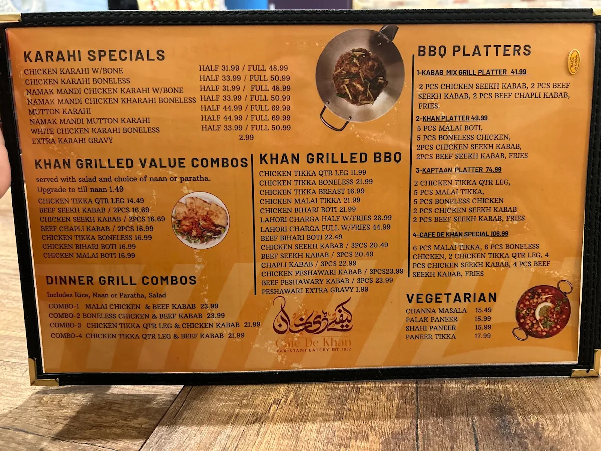 Menu, Cafe de Khan