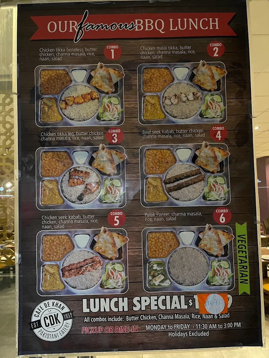 Menu, Cafe de Khan