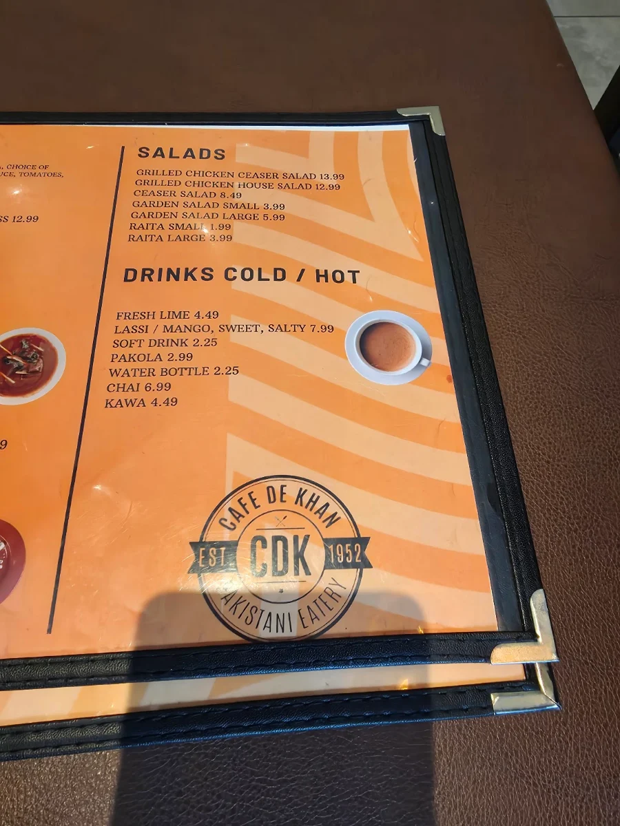 Menu, Cafe de Khan