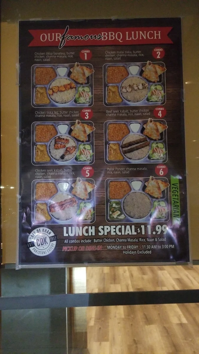 Menu, Cafe de Khan