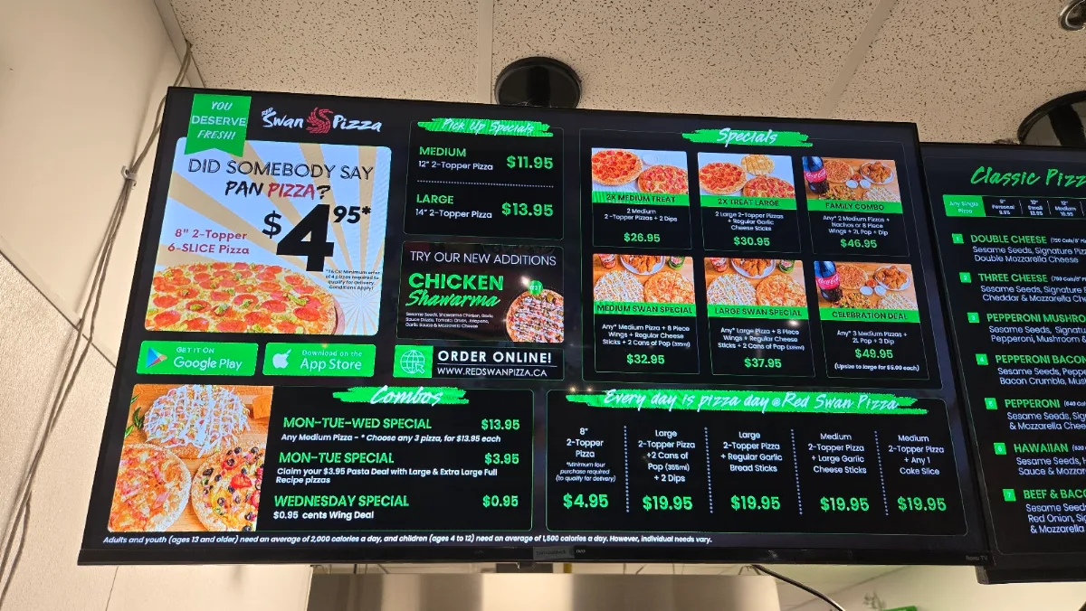 Menu, Red Swan Pizza - Ottawa Kanata South