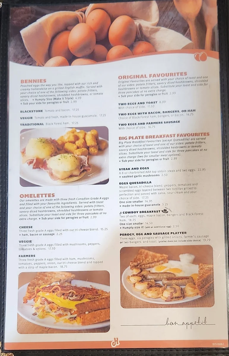 Menu, Humpty's Big Plate Diner - Sterling Centre