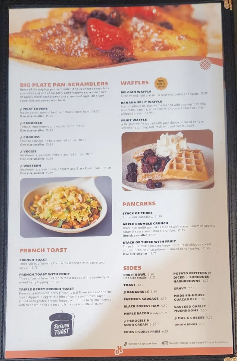 Menu, Humpty's Big Plate Diner - Sterling Centre