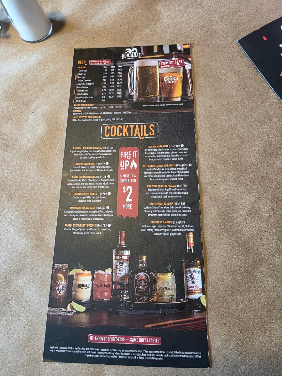 Menu, Montana’s BBQ & Bar