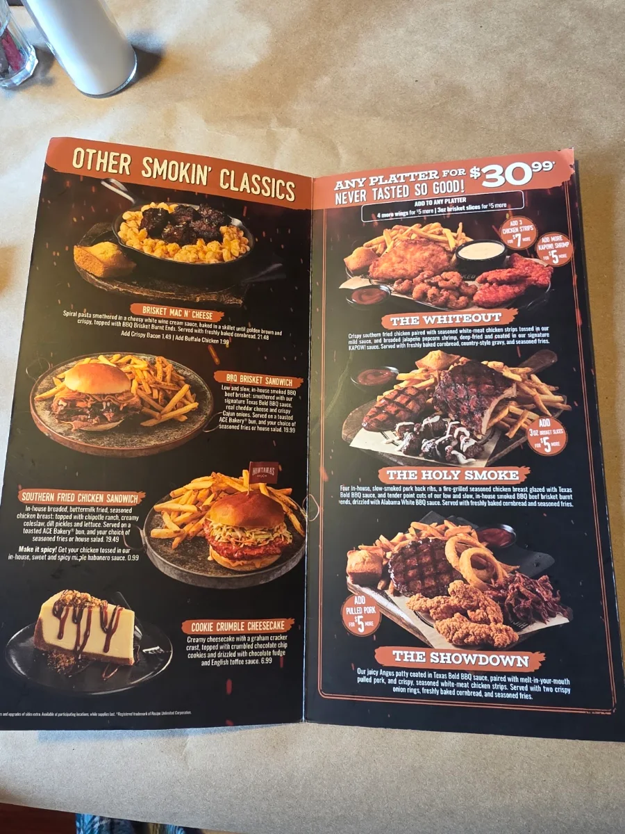 Menu, Montana’s BBQ & Bar