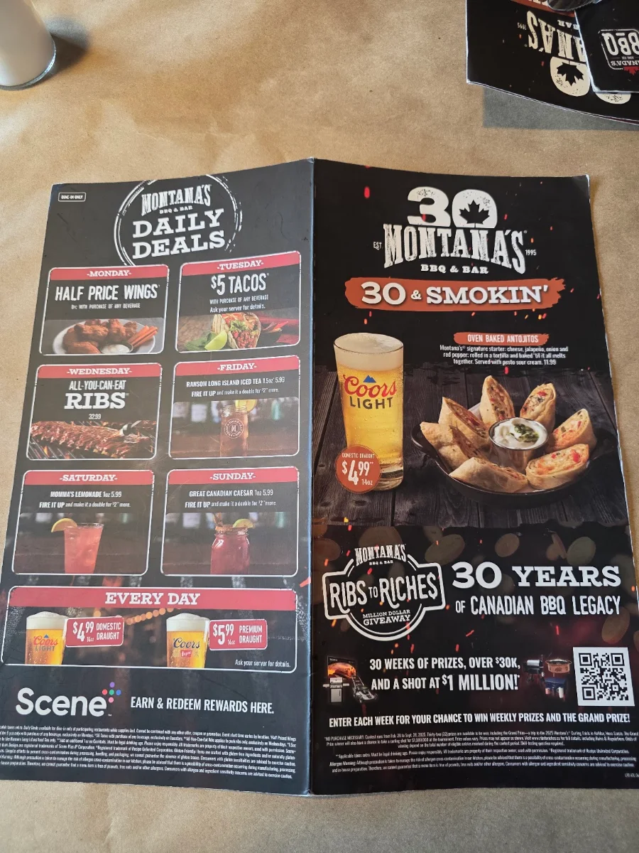 Menu, Montana’s BBQ & Bar