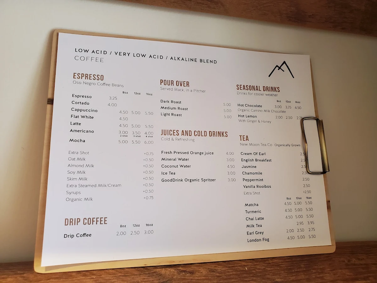 Menu, Mountain Top Cafe