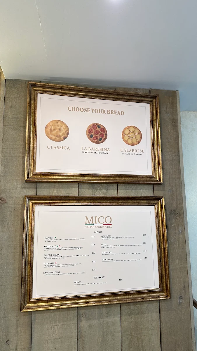 Menu, Mico Italian Sandwiches