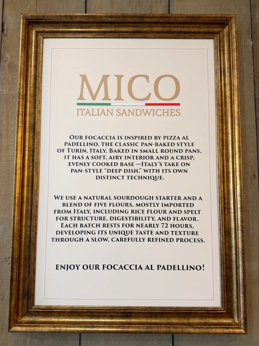 Menu, Mico Italian Sandwiches
