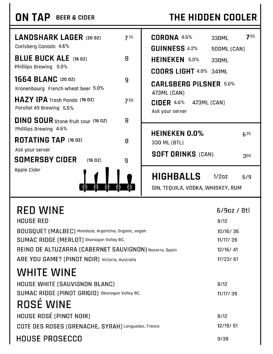 Menu, Secret Zone Bar & Grill Restaurant