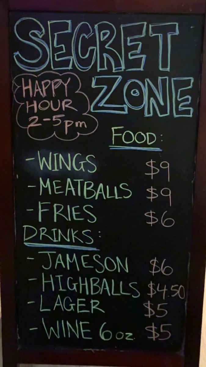 Menu, Secret Zone Bar & Grill Restaurant