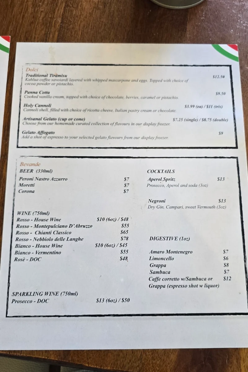 Menu, Casereccio Foods Coffee/Pasta Bar
