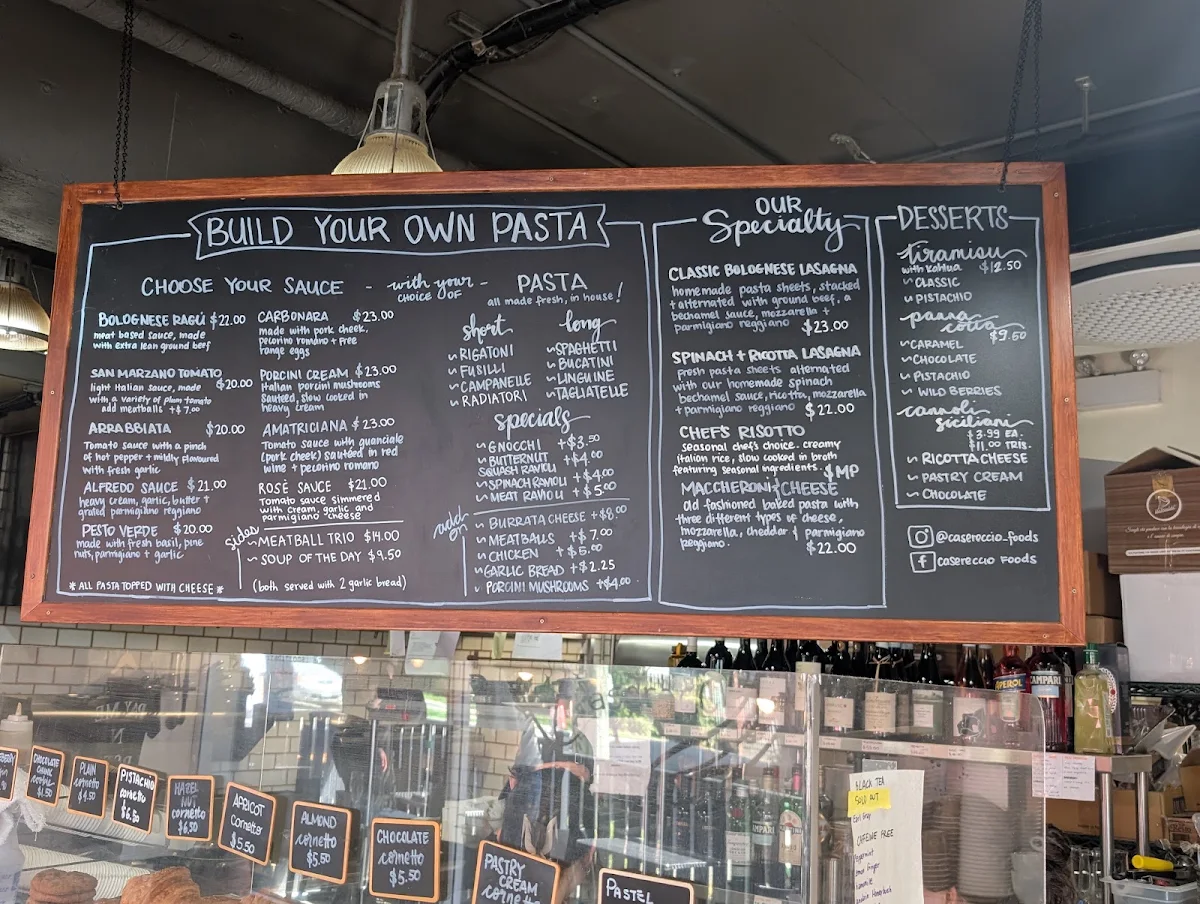 Menu, Casereccio Foods Coffee/Pasta Bar