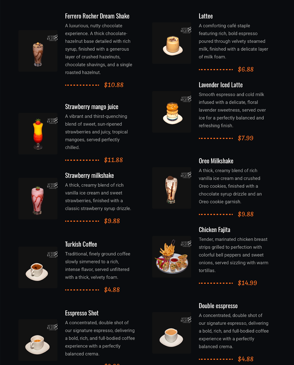 Menu, After 88 cafe & lounge