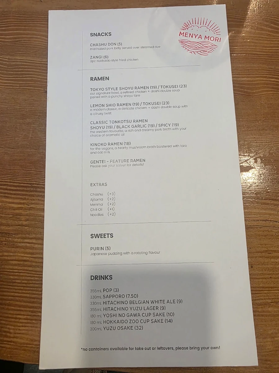 Menu, Menya Mori