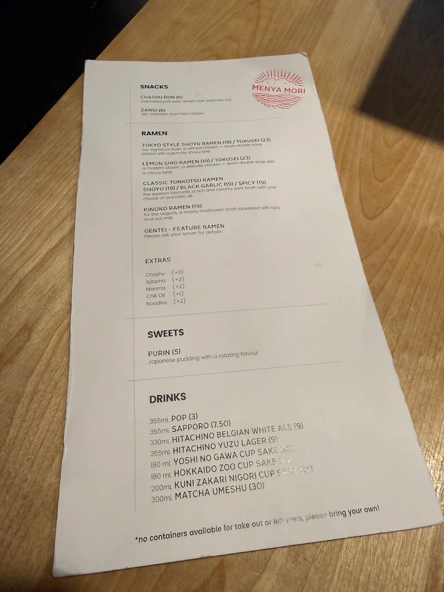 Menu, Menya Mori