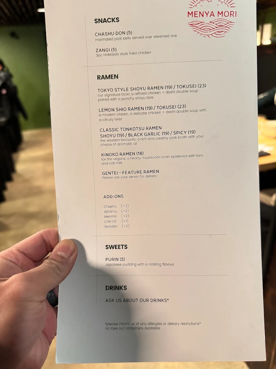 Menu, Menya Mori
