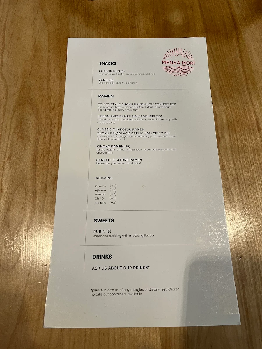 Menu, Menya Mori