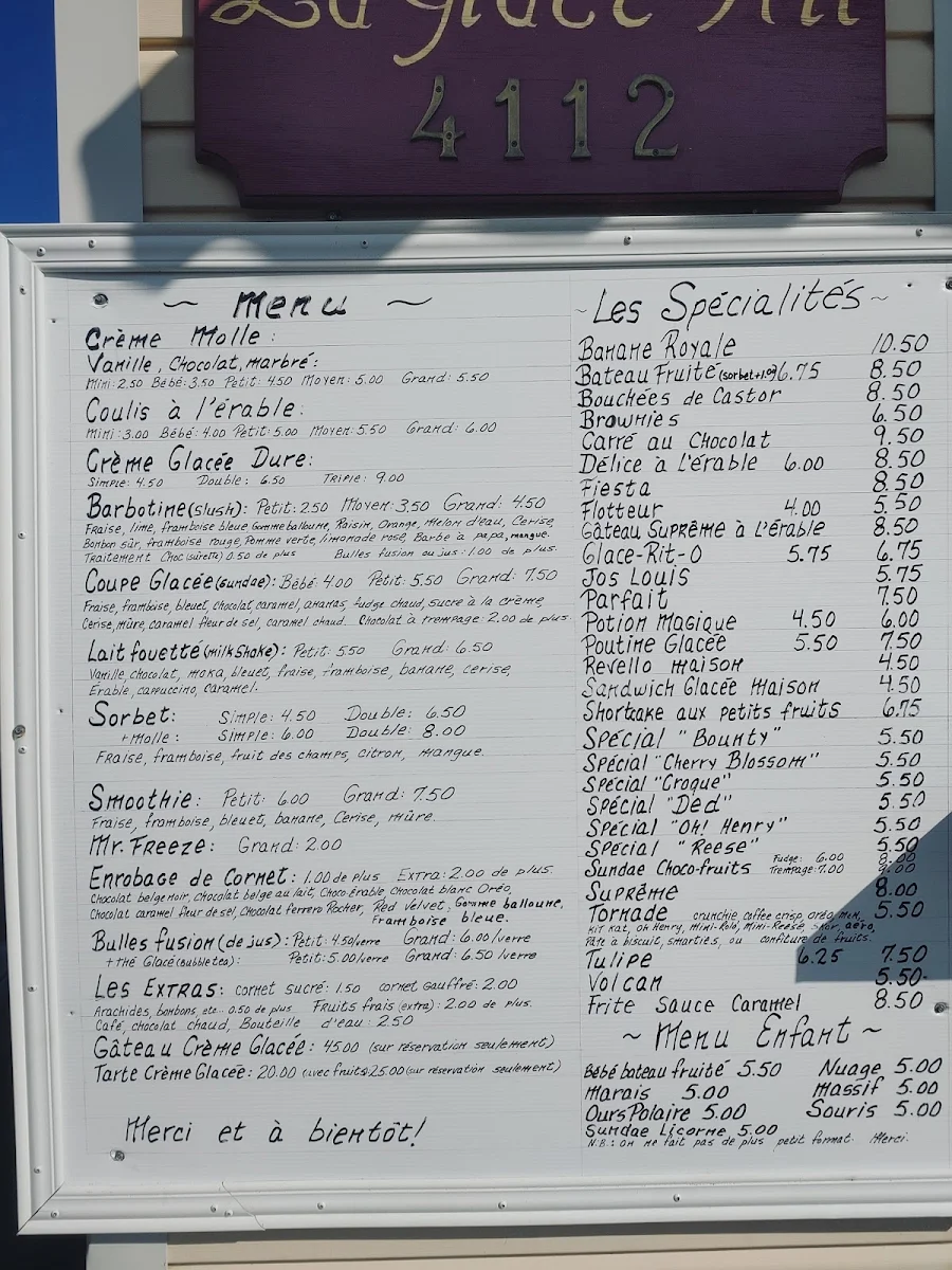 Menu, La Glace Rit