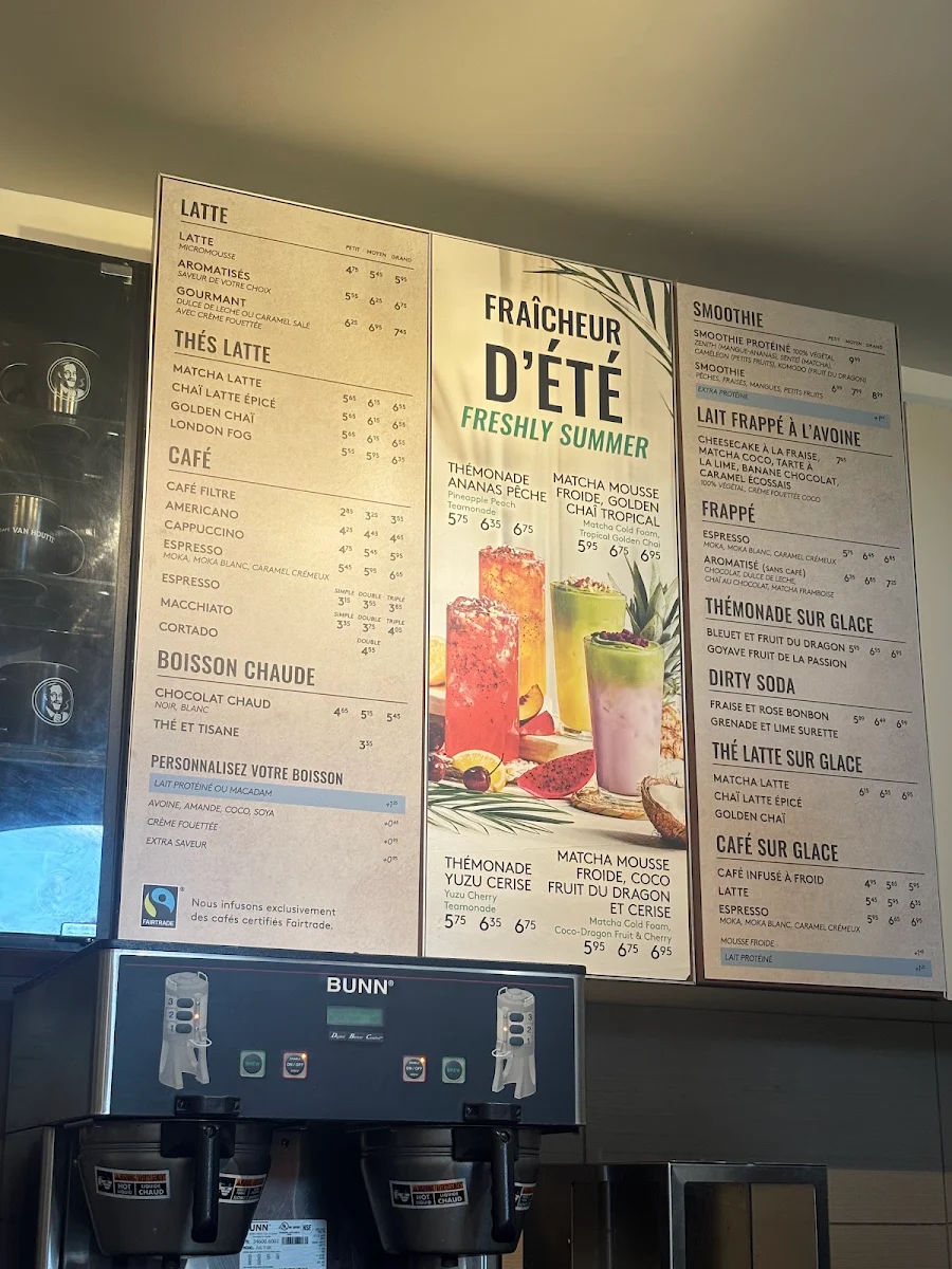 Menu, Café Van Houtte