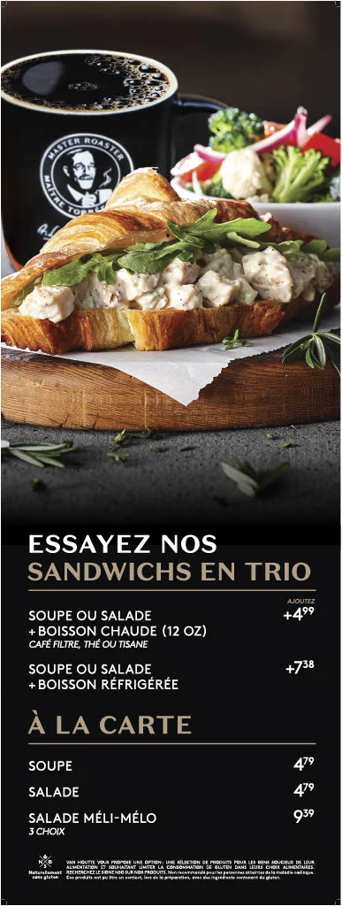 Menu, Café Van Houtte