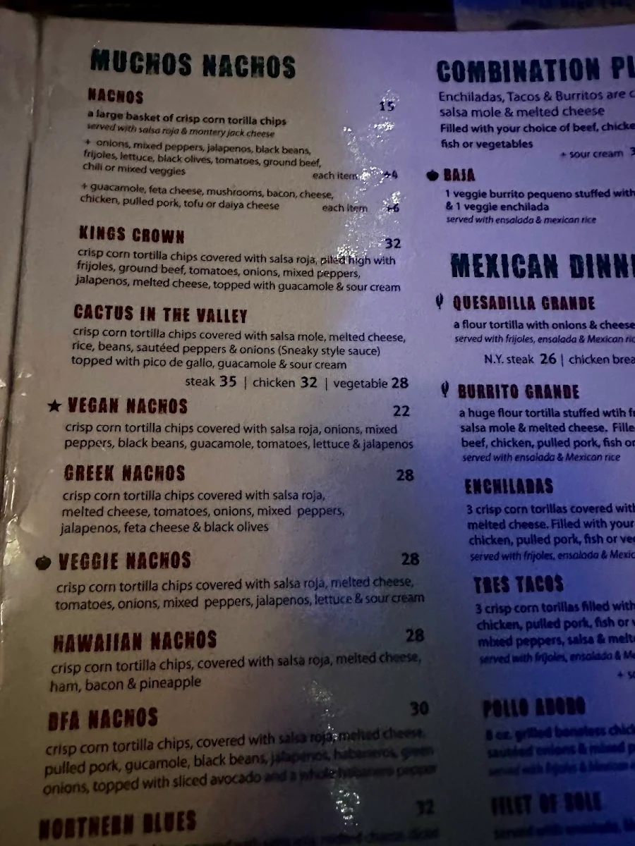 Menu, Sneaky Dee's