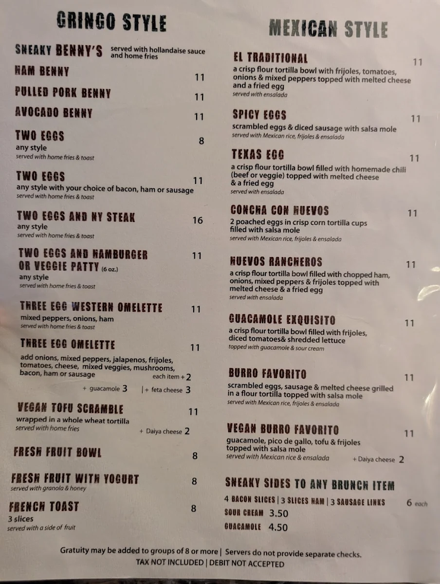 Menu, Sneaky Dee's