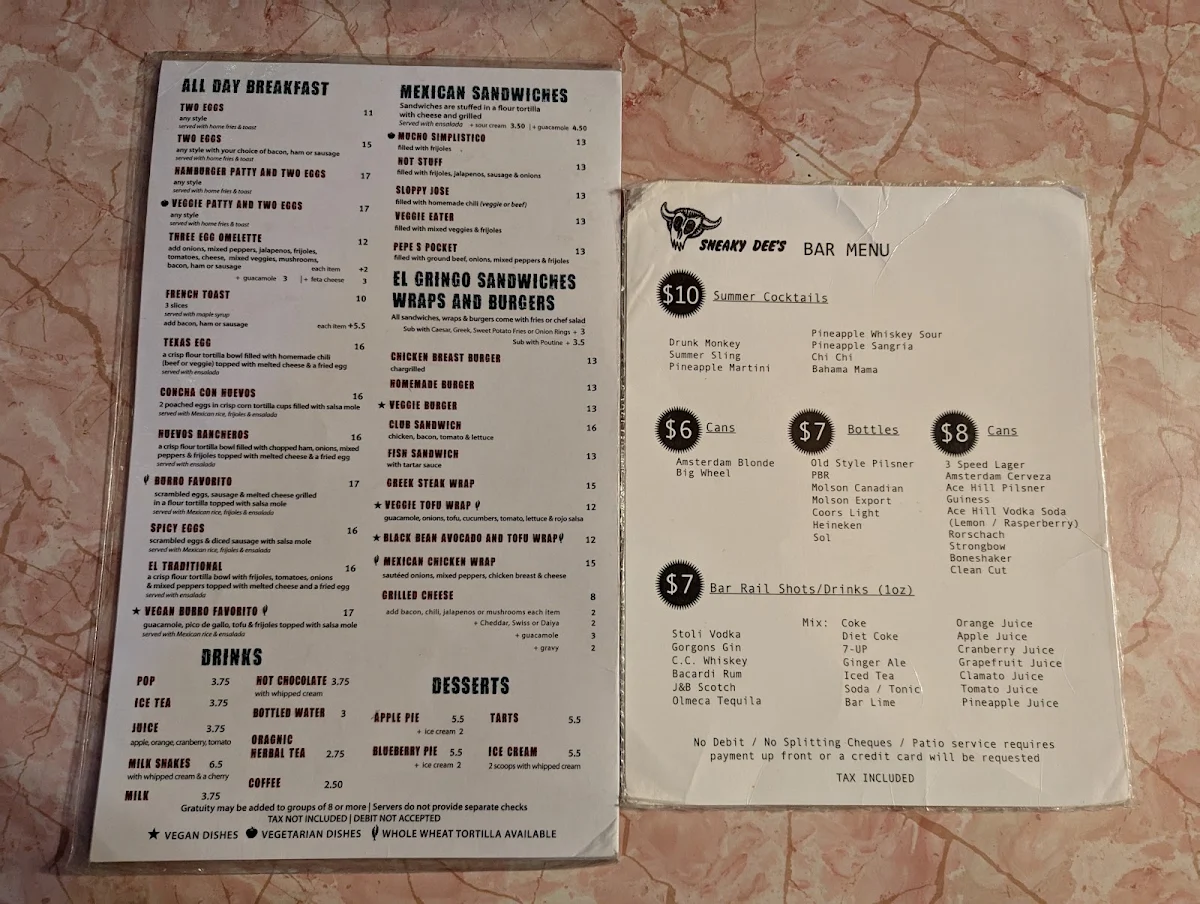 Menu, Sneaky Dee's