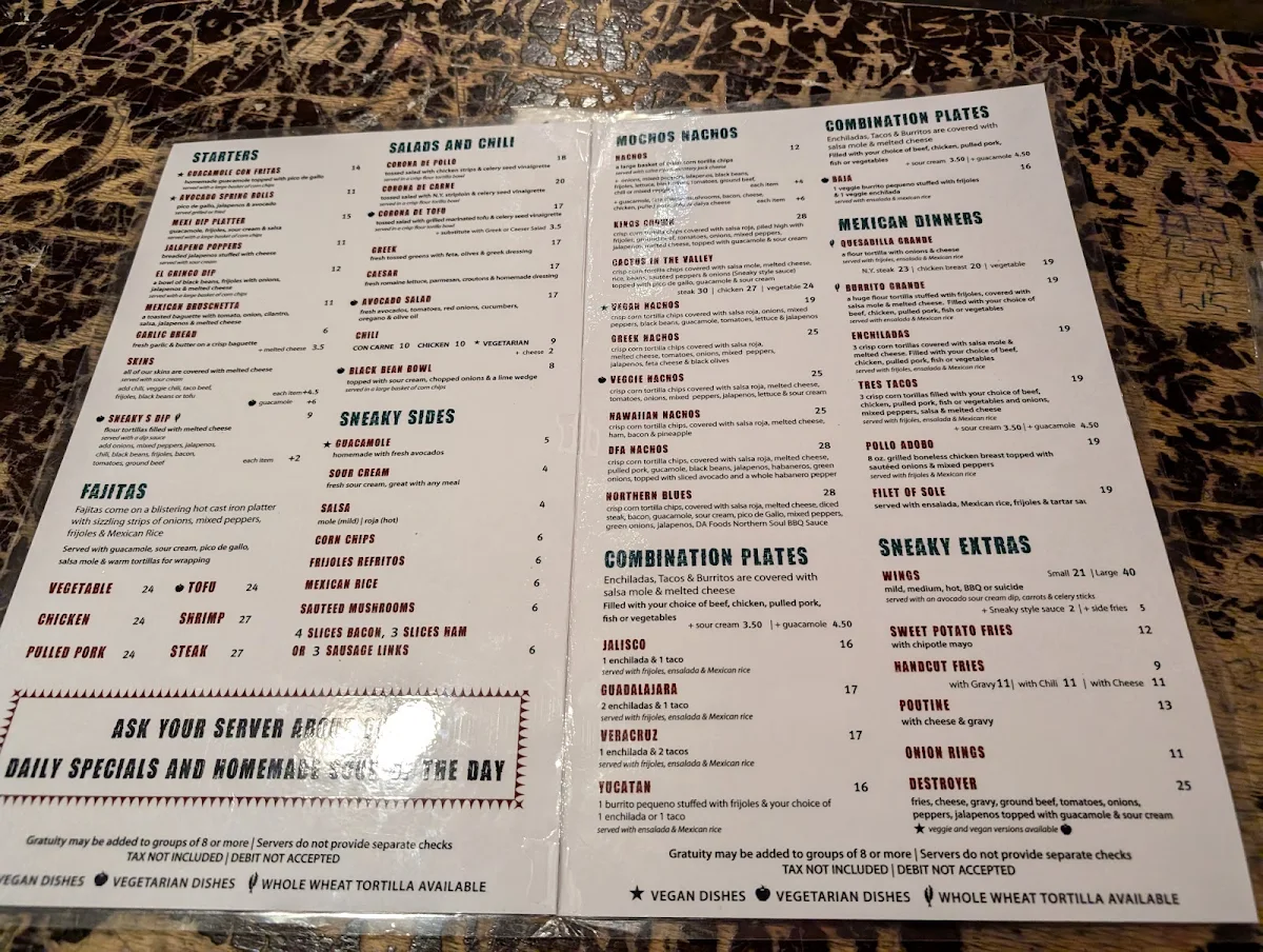 Menu, Sneaky Dee's
