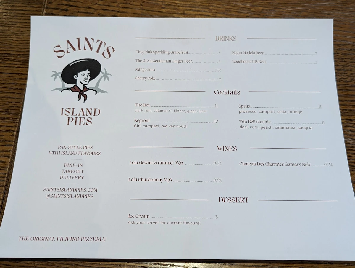 Menu, Saints on Main