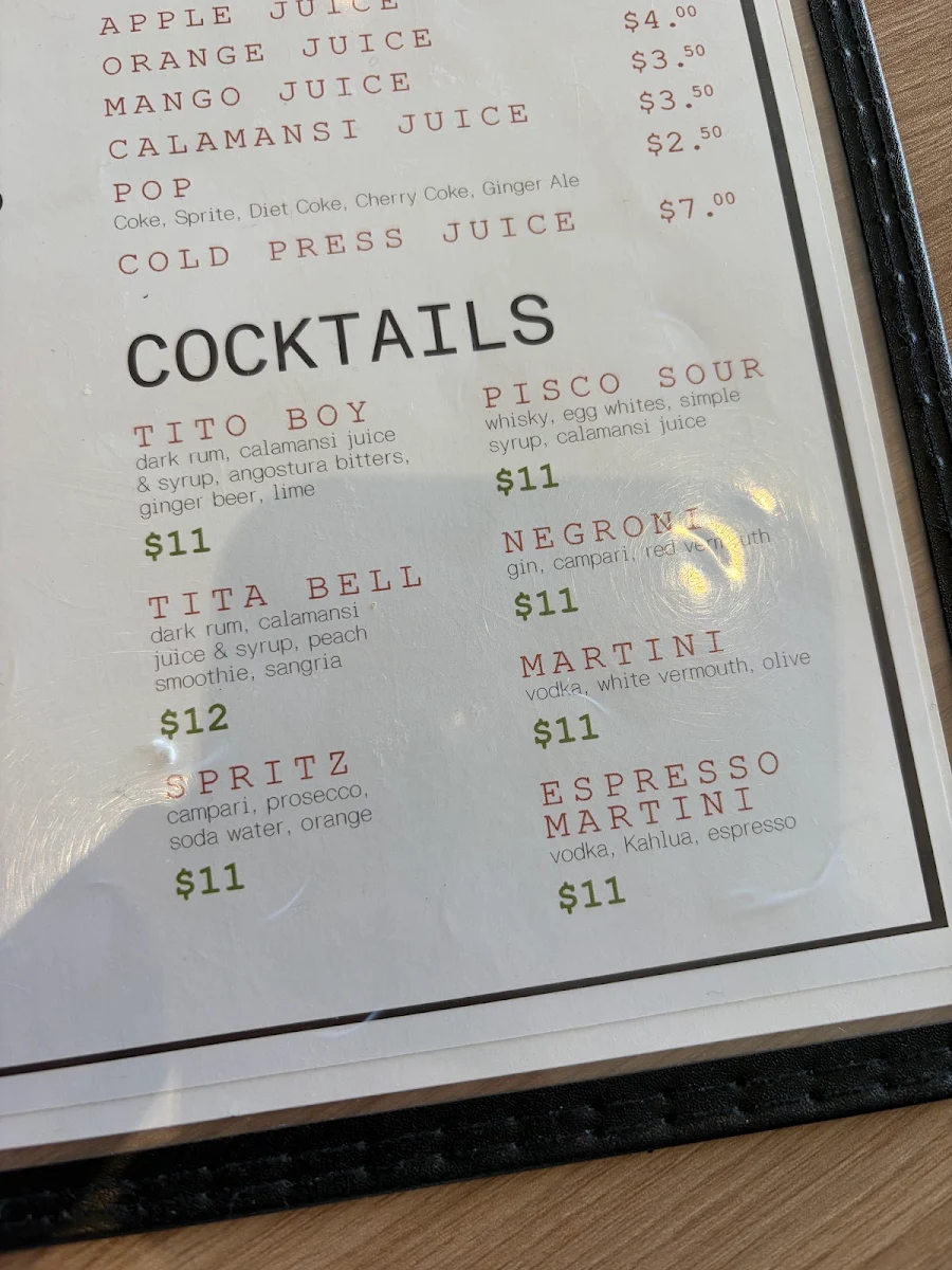 Menu, Saints on Main
