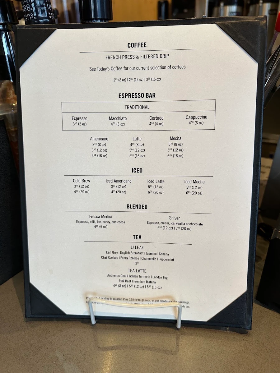 Menu, JJ Bean Coffee Roasters