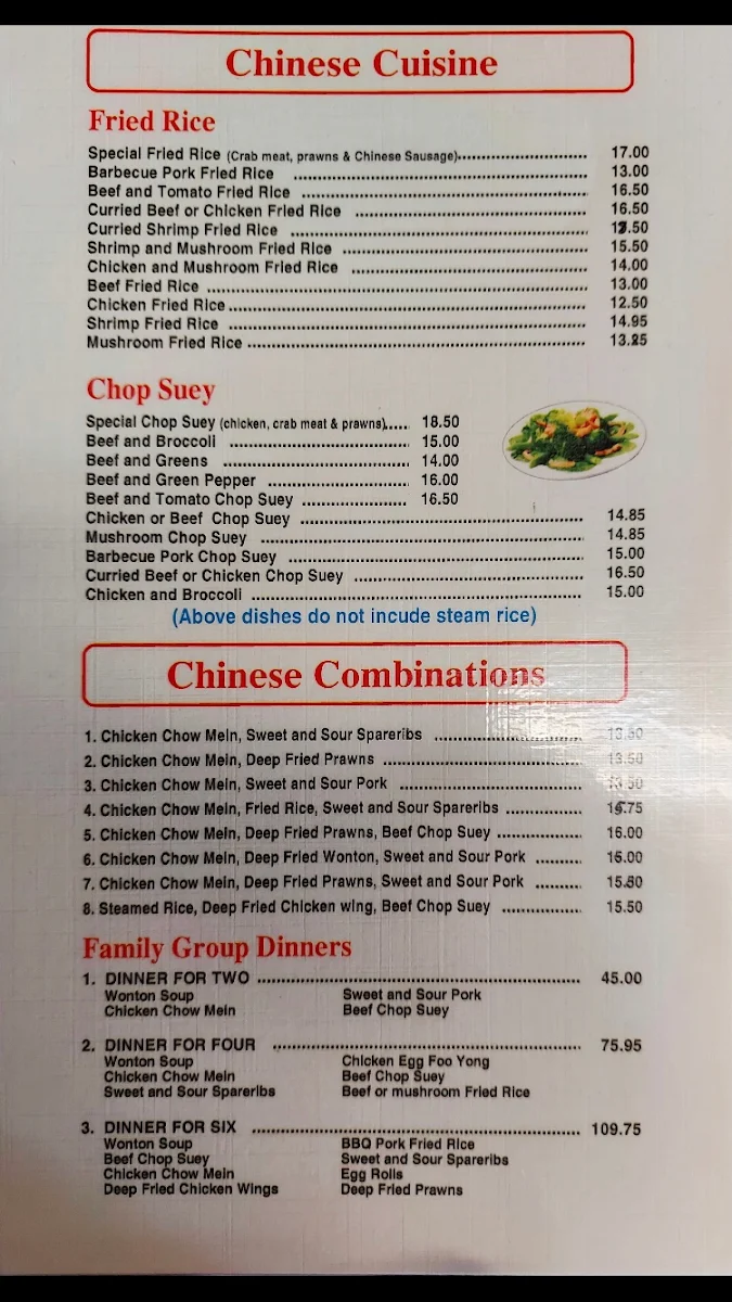 Menu, Sunrise Cafe