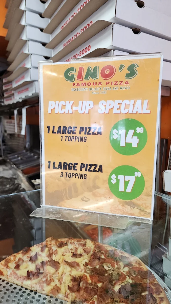 Menu, Gino's Famous Pizza